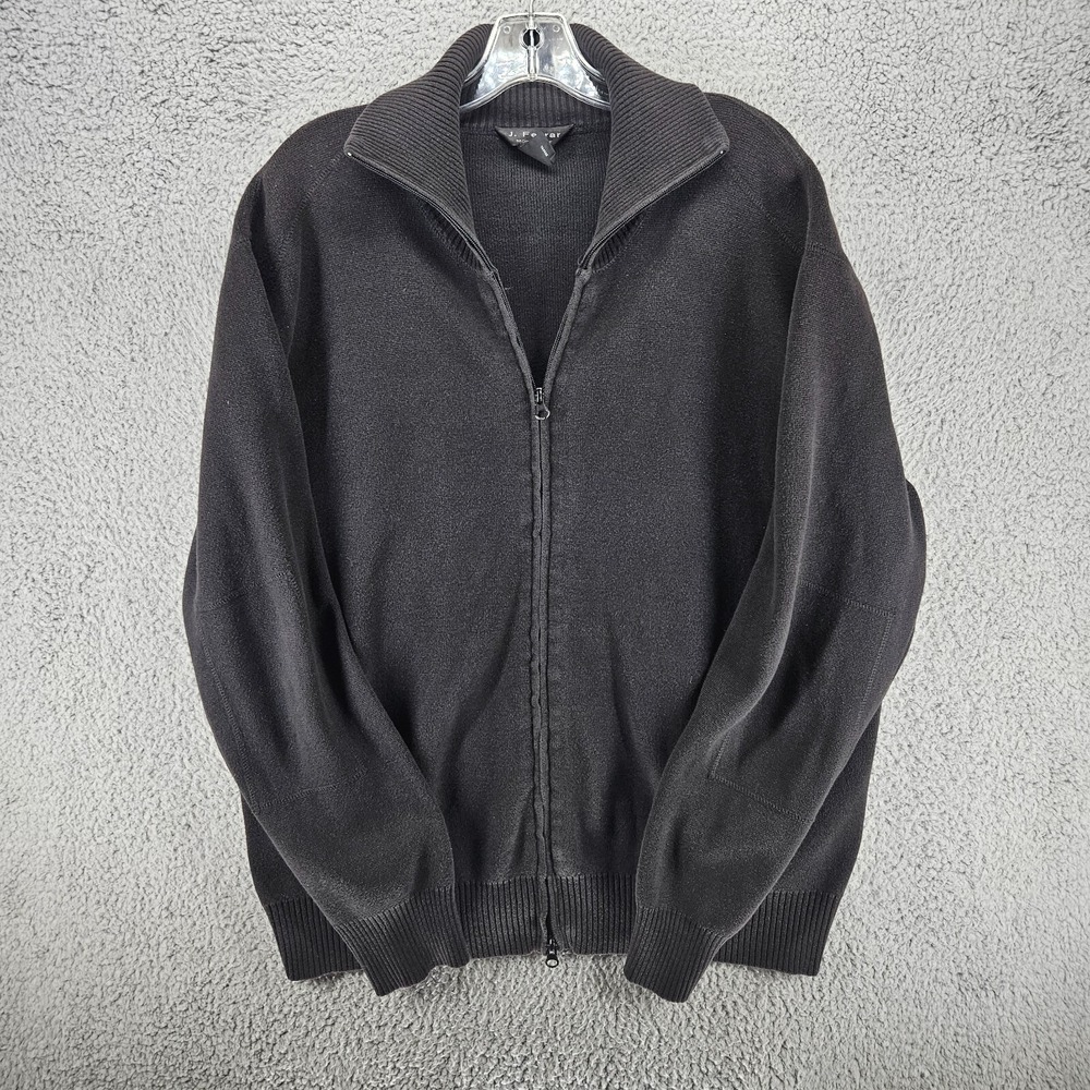 J. Ferrar Mens Black Full Zip Cotton Sweater Modern Fit XL Mock Neck 0588